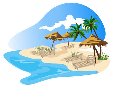 Tropical beach illustration isolated on white background Stock Photo