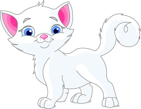 Vector illustration of cute white kitten Иллюстрация
