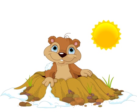 Cute Groundhog popping out of a hole