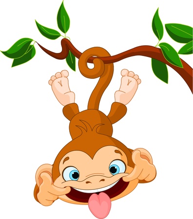 Cute baby monkey hamming on a tree Perfect for April Fools
