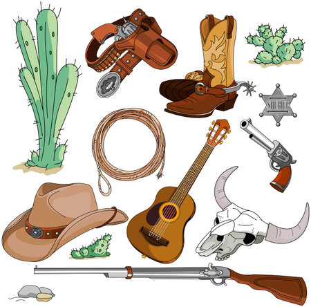 Various vintage cowboy western objects set