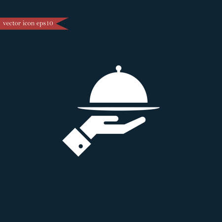 手アイコン シンプルな料理サイン ベクトル イラストにお食事トレーのイラスト素材 ベクタ Image