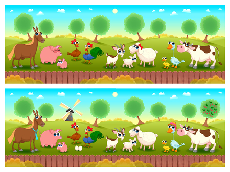 Spot the differences. two images with seven changes between them, vector and cartoon illustrations.