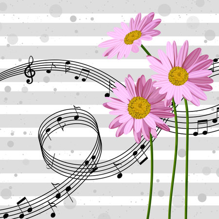 Ilustración De Vector Con Notas Musicales Y Flores Margarita Sobre Fondo  Negro. Ilustraciones Vectoriales, Clip Art Vectorizado Libre De Derechos.  Image 79991235.