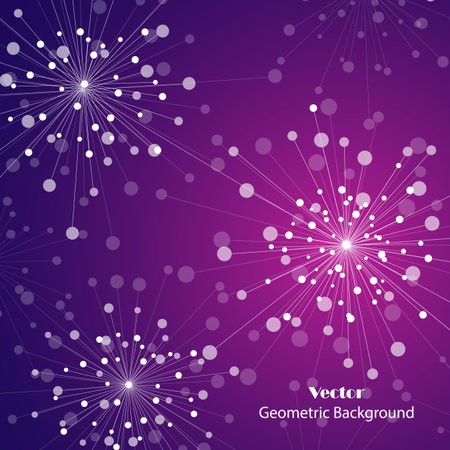 接続された直線と花火の形でドットの幾何学模様 ベクトルの図 のイラスト素材 ベクタ Image