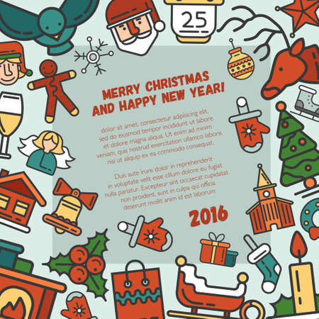 ベクター クリスマスのイラストやアイコンで新年あけましておめでとうございますフラットなデザインの招待状のテンプレート のイラスト素材 ベクタ Image ベクター クリスマスのイラストやアイコンで新年あけましておめでとうございますフラットなデザインの招待状のテンプレート のイラスト素材 ベクタ Image