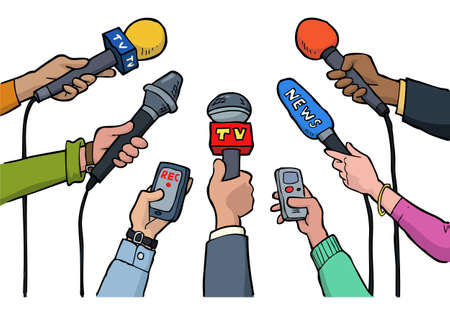 Cartoon media interview on a white background vector illustration