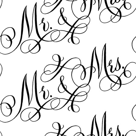 black and white wedding seamless pattern with hand written words to white wedding