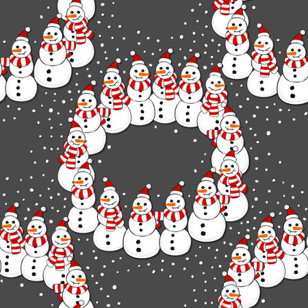 happy snowmen in santa claus hats and striped scarfs wreath christmas winter holiday illustration on dark - Christmas Scarfs happy snowmen in santa claus hats and striped scarfs wreath christmas winter holiday illustration on dark - Christmas Scarfs