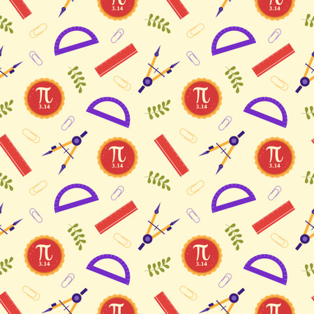 Pi day seamless pattern design with mathematical constants or baked pie in template hand drawn cartoon flat illustration Векторная Иллюстрация