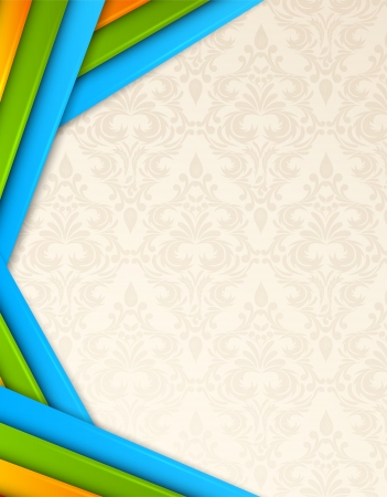 Abstract striped background with damask pattern Stock Photo
