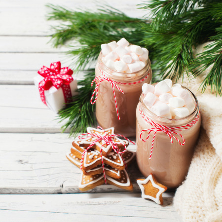 christmas mood chocolate in a bottle with marshmallows fir branch gift and gingerbread - Christmas Marshmallows christmas mood chocolate in a bottle with marshmallows fir branch gift and gingerbread - Christmas Marshmallows