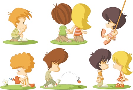 Group of cute cartoon kids in love