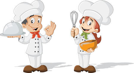 Cute cartoon children cooking chefs