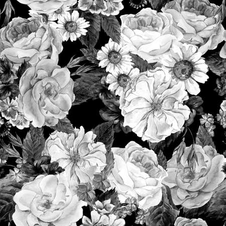 黒と白バラの花ブーケ 白いデイジーの青い野生花とビンテージ スタイル グリーティング カード 水彩画のイラストでシームレスなパターン の写真素材 画像素材 Image 黒と白バラの花ブーケ 白いデイジーの青い野生花とビンテージ スタイル グリーティング カード 水彩画のイラストでシームレスなパターン の写真素材 画像素材 Image