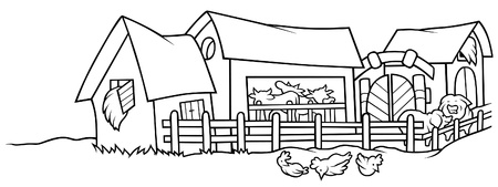 Farm - Black and White Cartoon illustration, Vector