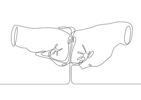 Continuous one line drawing hand palm fingers gestures. business concept of fighting hands