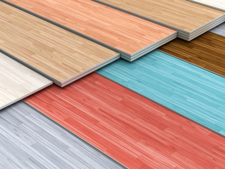 Multi colored parquet flooring boards with various textures stack