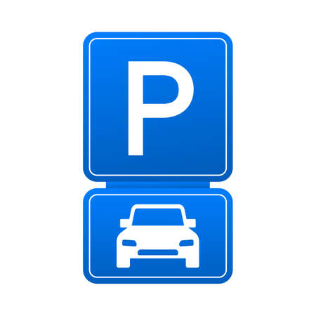 Template with blue parking. logo, icon, label. parking on white background. web element. vector stock illustration.