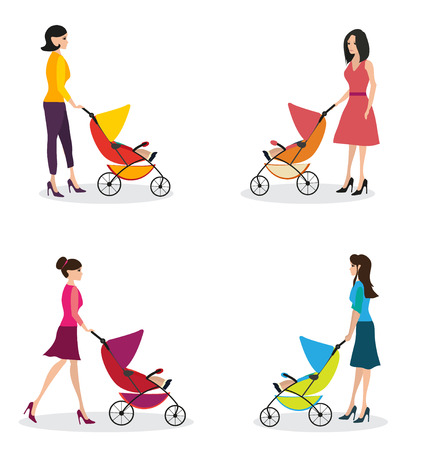 Isolated set of moms with strollers