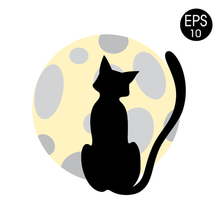 illustration of the Black cat and full Moon