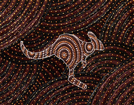 アボリジニアート　絵画　直筆　オーストラリア　アート　カンガルー 飾り民族style.Australiaのカンガルーと風景はカンガルー、木