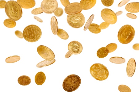 Gold coin: Đồng tiền vàng cũ bị cô lập trên nền trắng