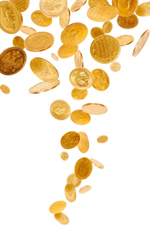 Gold coin: Đồng tiền vàng cũ bị cô lập trên nền trắng