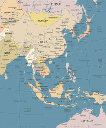 85730076 east asia map vintage detailed vector illustration