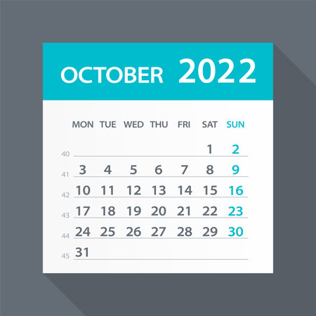 October 2022 calendar leaf illustration vector graphic page