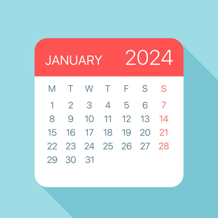 January 2024 calendar leaf illustration vector graphic page Фото со стока