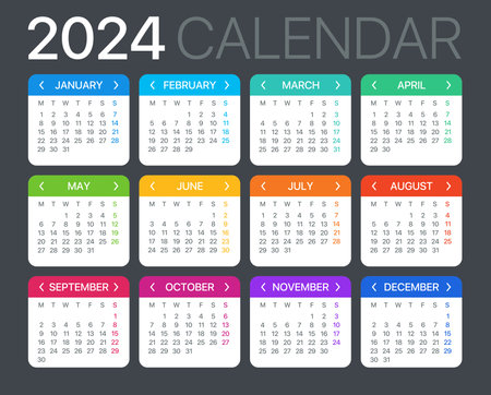 2024 calendar monday to sunday vector template