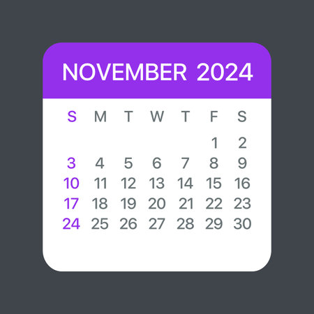November 2024 calendar leaf illustration vector graphic page
