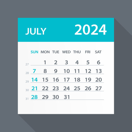 July 2024 calendar leaf illustration vector graphic page