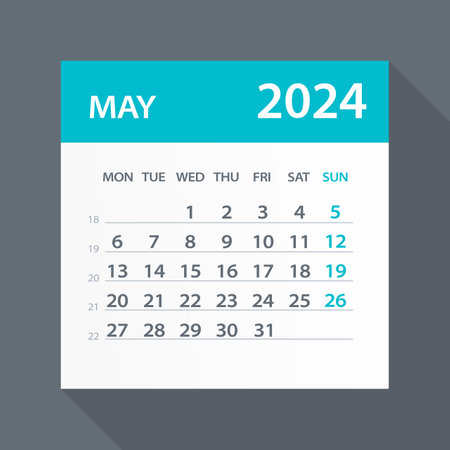 May 2024 calendar leaf illustration vector graphic page