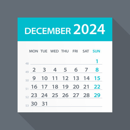 December 2024 calendar leaf illustration vector graphic page