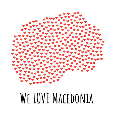 マケドニア地図赤ハート 愛のシンボル 抽象的な背景に私たちは愛のマケドニアのテキスト ベクトル イラスト T シャツのプリントのイラスト素材 ベクタ Image 7275