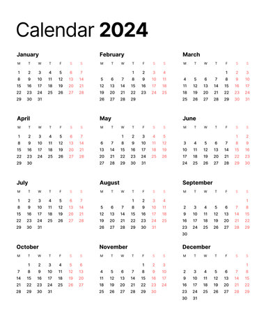 Annual calendar template for 2024 year week starts on monday business calendar in a minimalist style for 2024 year