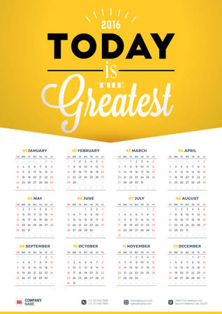 Calendrier Affiche Murale Pour 16 Annee Vector Design Modele D Impression Avec La Citation De Motivation Typographique Sur Fond Jaune Calendrier Grille Clip Art Libres De Droits Svg Vecteurs Et Illustration Image