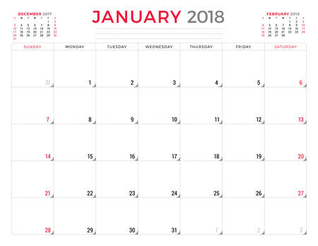 January 18 Calendar Planner Design Template Week Starts On Royalty Free Cliparts Vectors And Stock Illustration Image