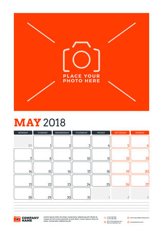 Vector Calendar Planner Template For 2018 Year May Vector Design