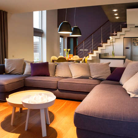 Design d'intérieur salle de séjour au premier plan et cuisine ... Cuisine avec sejour