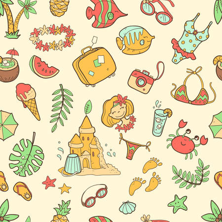 かわいい落書きシームレスな夏パターンのベクトル 海 海 のイラスト素材 ベクタ Image