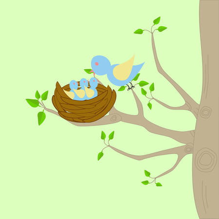 A Tree With Bird Nest Mother Perching On Branch