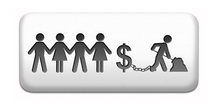 workaholic money slave working hard to earn income by doing over