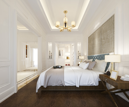 3d Rendering Luxury Classic Bedroom Suite In Hotel With Wardrobe