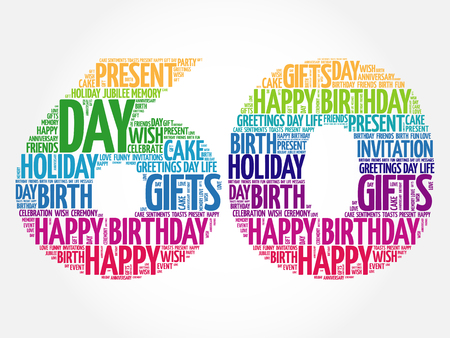 Happy 60th birthday word cloud collage concept