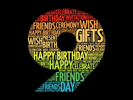 happy 9th birthday word cloud collage concept royalty free cliparts