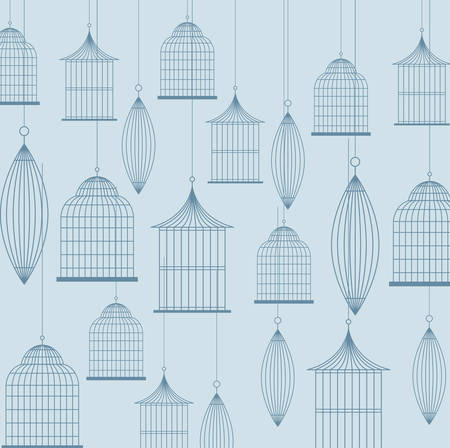 かわいい鳥かご背景イラスト フラット カラフルなデザインで表される装飾オブジェクトの概念 のイラスト素材 ベクタ Image