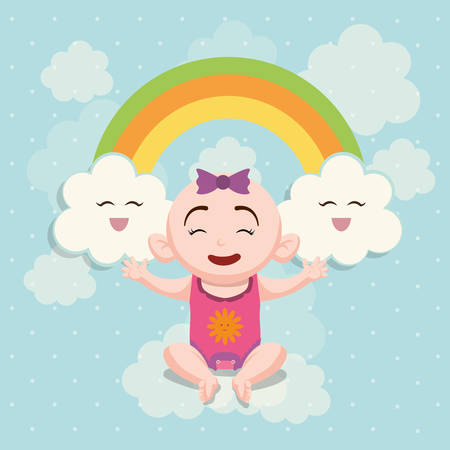Icone De Cigogne Et Coeur De Nuage De Bebe Arc En Ciel De Tissu Carte D Invitation De Douche De Bebe Design Colore Illustration Vectorielle Clip Art Libres De Droits Vecteurs Et Illustration Image